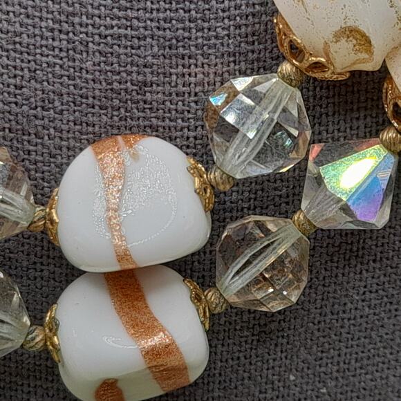 Vintage 1950s Art Glass Beaded Necklace with Aurora Borealis Crystals, 19 Inches - Picture 6 of 13